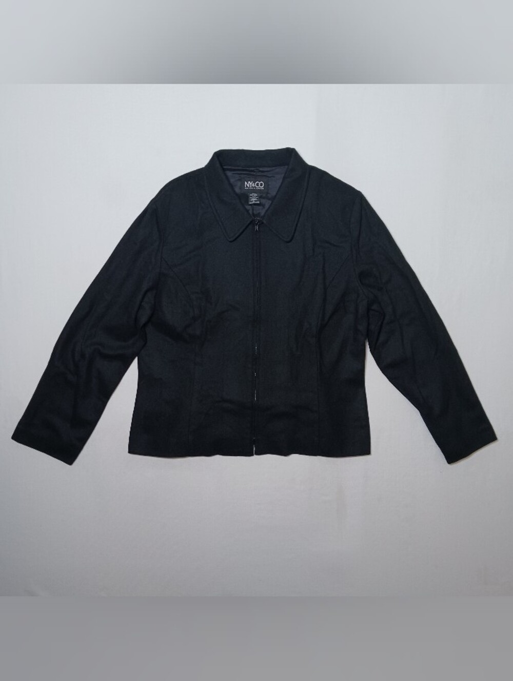 NY & CO Womens Black Wool Jacket XL Full Zip Tweed Lightweight